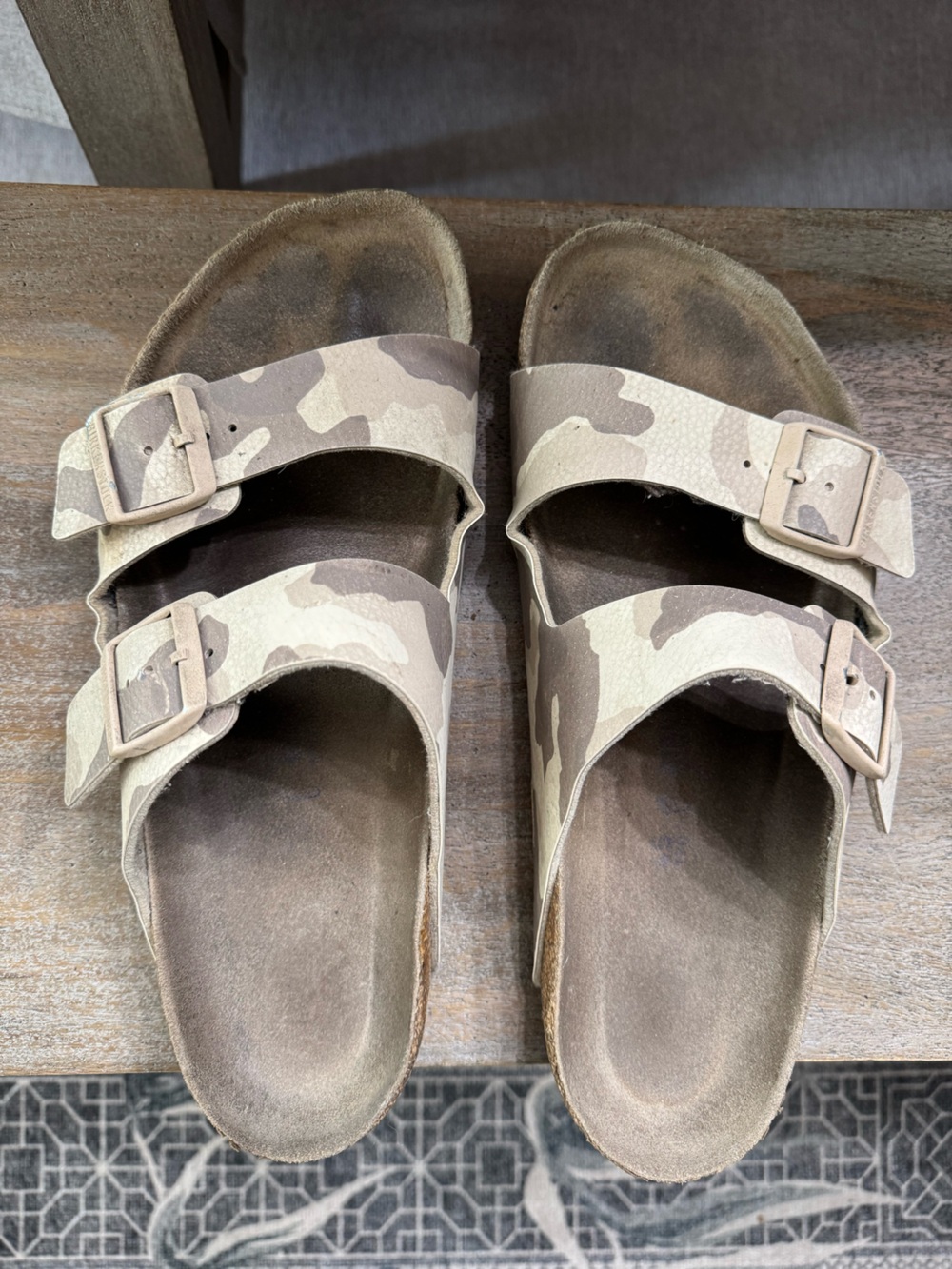 Birkenstock Men's Two-Strap Camo Sandals in Beige and Brown